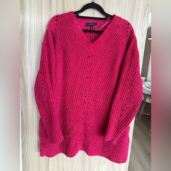 Lane Bryant Pink Cable Knit V Neck Pullover Sweater Women's Plus Size 14/16 SOFT - Picture 1 of 7